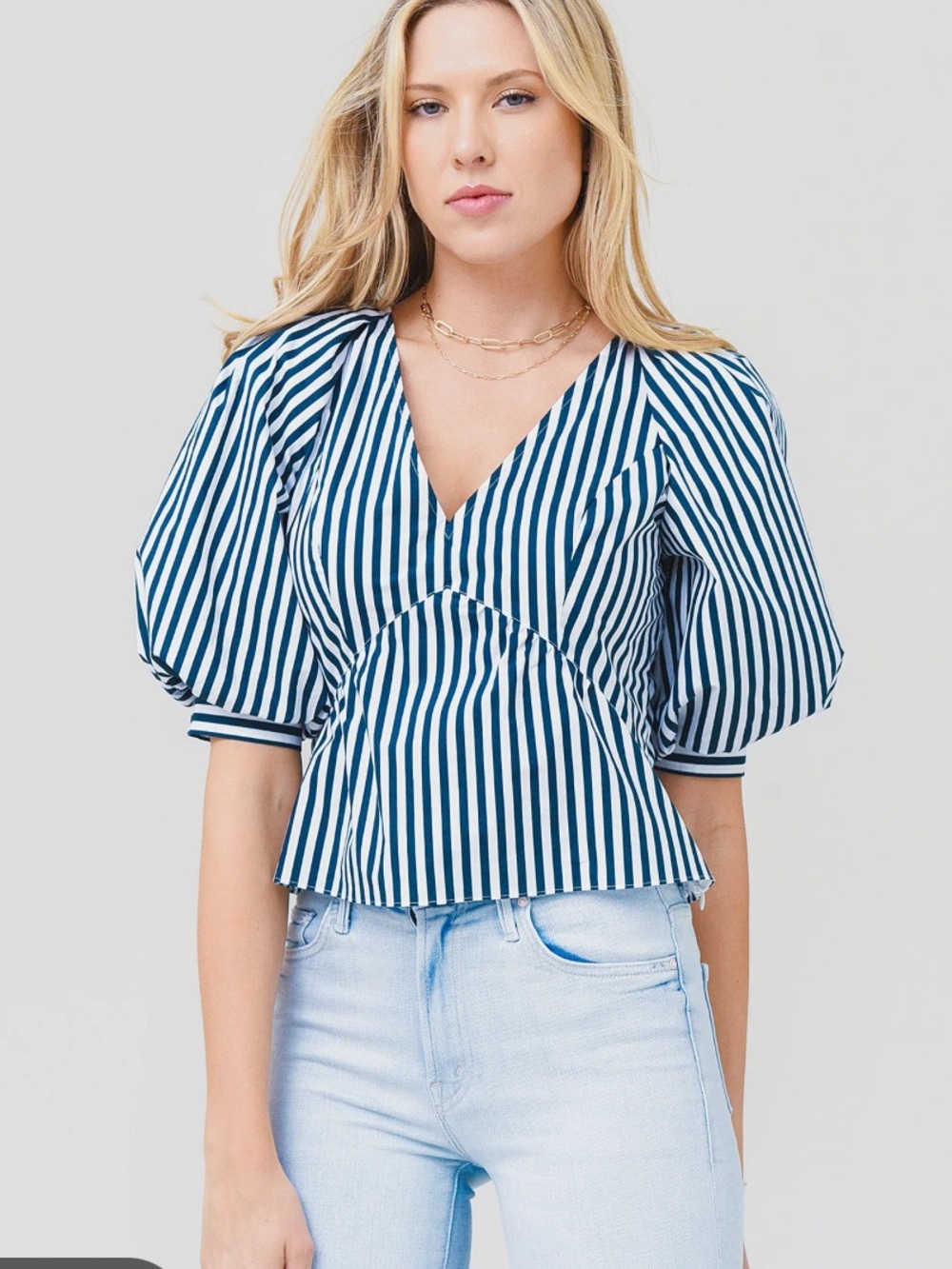 Frame Striped Puff Sleeve Cotton Top